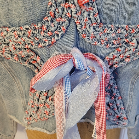 PEACH LOVE ⭐️STAR⭐️ Back Crop Denim Jacket, NWOT, M, Red/Wht/Blue - ADORABLE!! - Picture 16 of 16